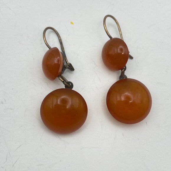 Vtg Baltic Amber Earrings Soviet 875 Silver USSR Hallmark Mid Century Hinge Back - Picture 10 of 16